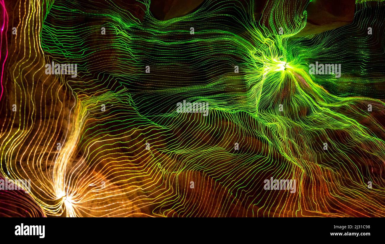 Abstract wave of digital weave lines connecting network dots and dark ...