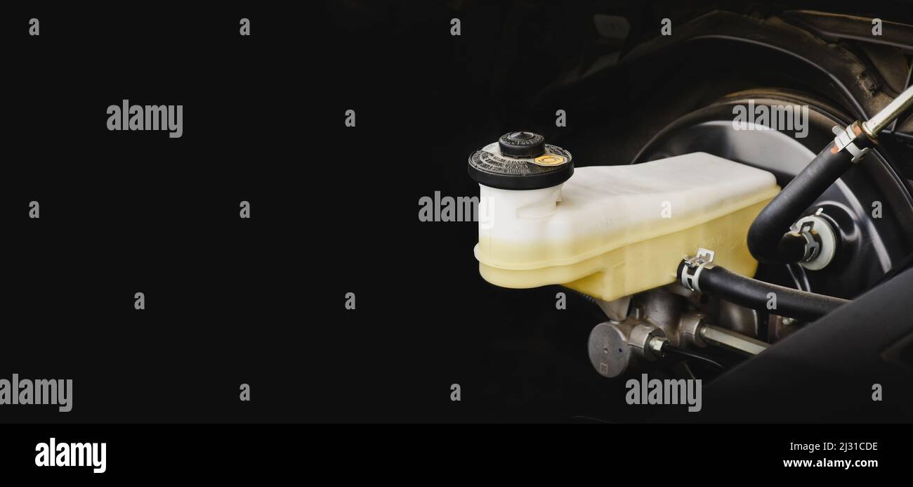 Brake fluid reservoir of car brake system with horizontal copy space on