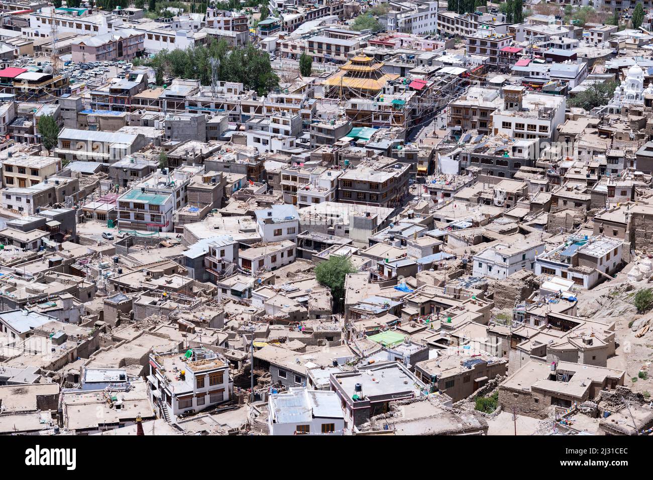 Sea of houses in Leh, Ladakh, Jammu and Kashmir, India, Asia Stock Photo