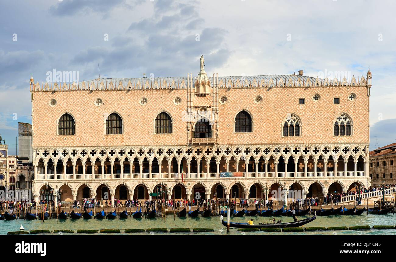 View from the Grand Canal of the ornate Gothic palace complex of the Palazzo Ducale (Doge&#39;s Palace) with exhibitions and guided tours of the chambers, prison and armory, Venice, Italy, Europe Stock Photo