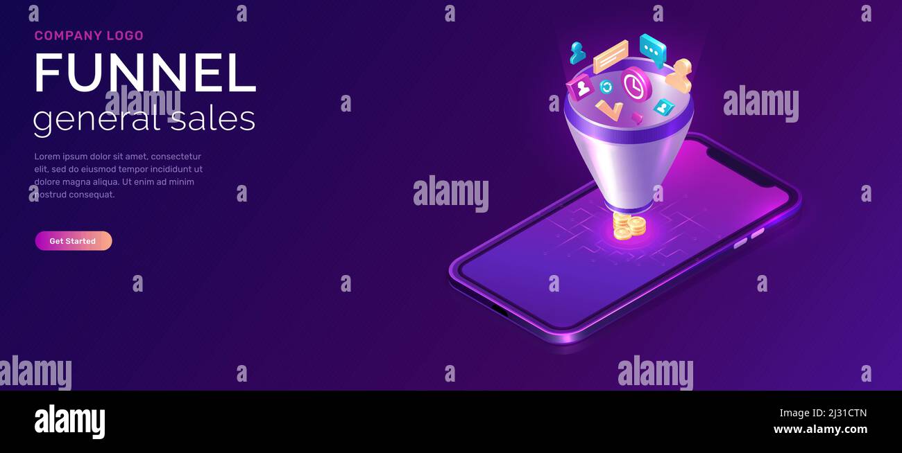 Sales funnel, isometric concept vector illustration. Marketing funnel ...