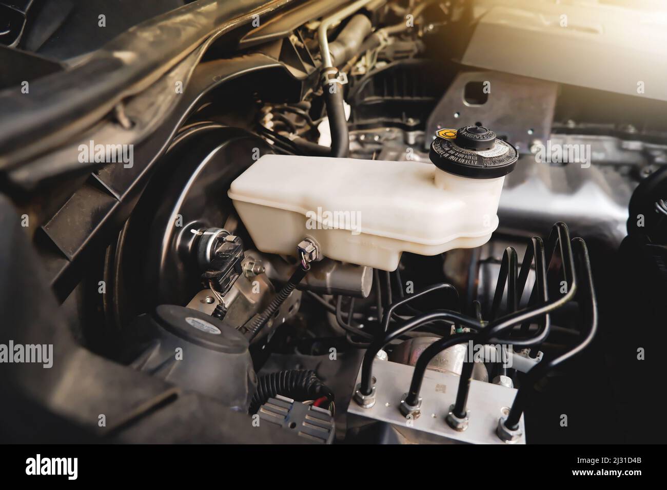 Brake fluid reservoir of brake system in the car Stock Photo Alamy