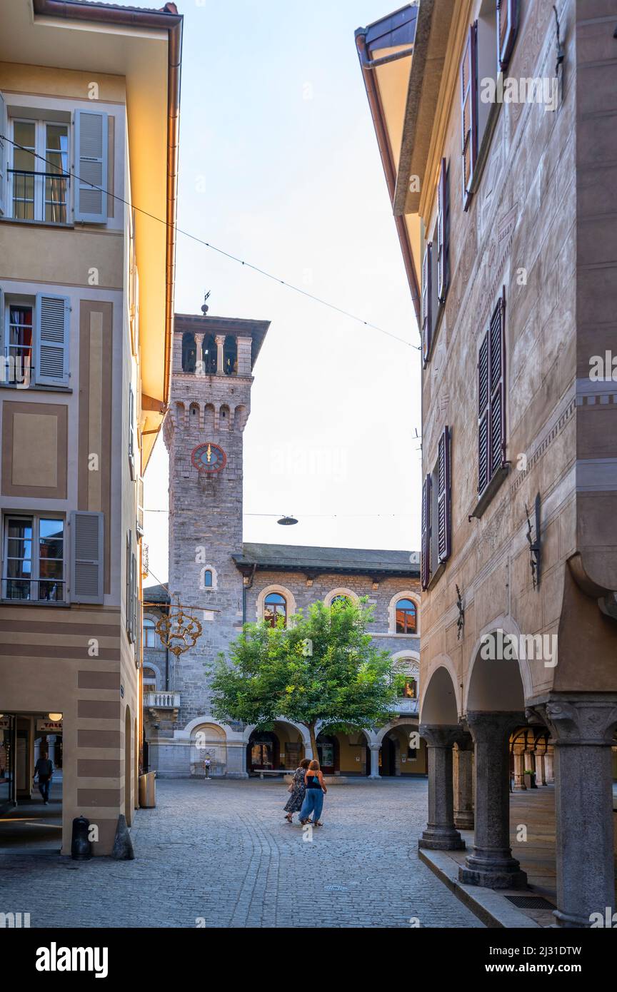 Alley with town hall in Bellinzona, Canton Ticino, Switzerland Stock Photo