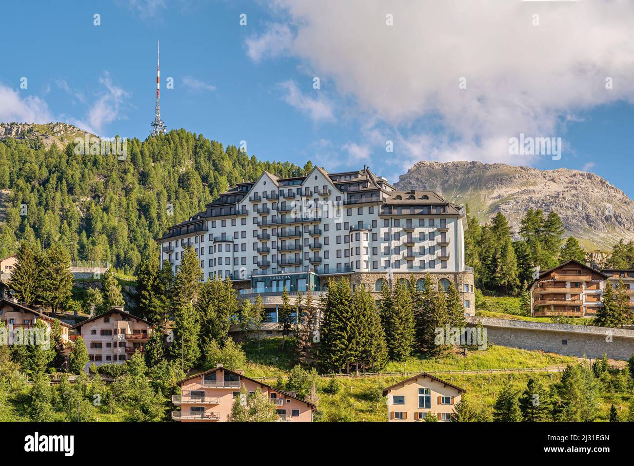 Carlton Hotel St.Moritz in summer, Graubünden, Switzerland Stock Photo