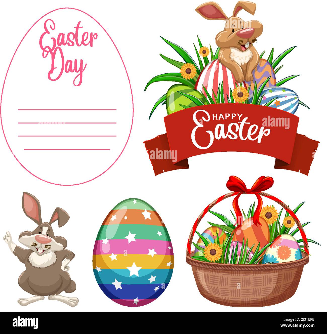 Easter theme with bunny and egg illustration Stock Vector