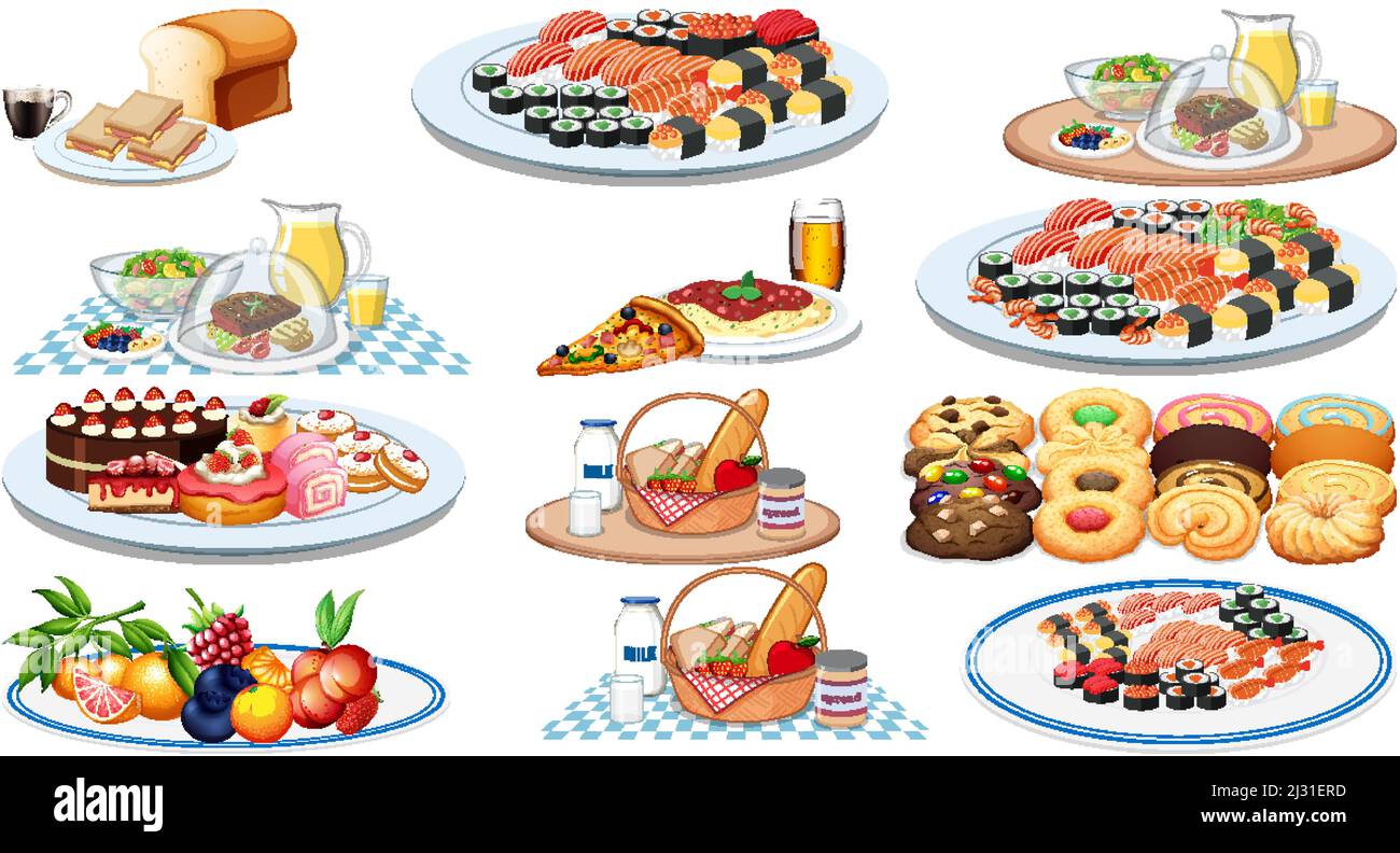 Set of different foods and beverages illustration Stock Vector Image ...