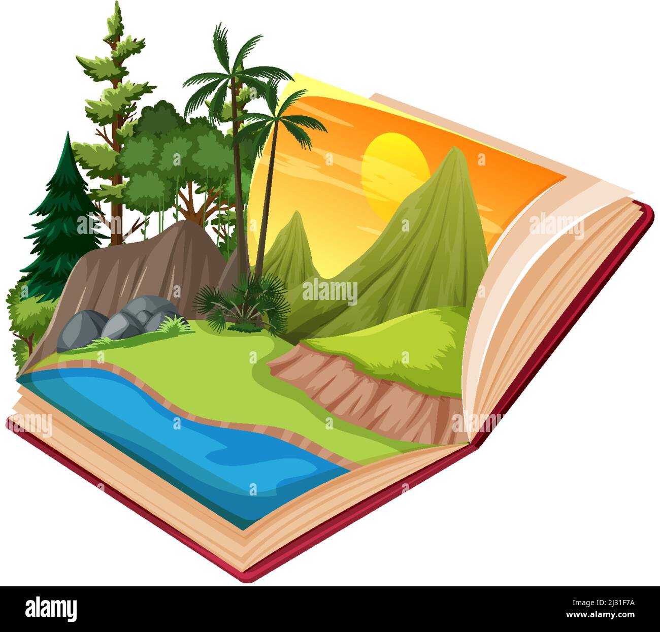Scene with sunset in the sky illustration Stock Vector Image & Art - Alamy