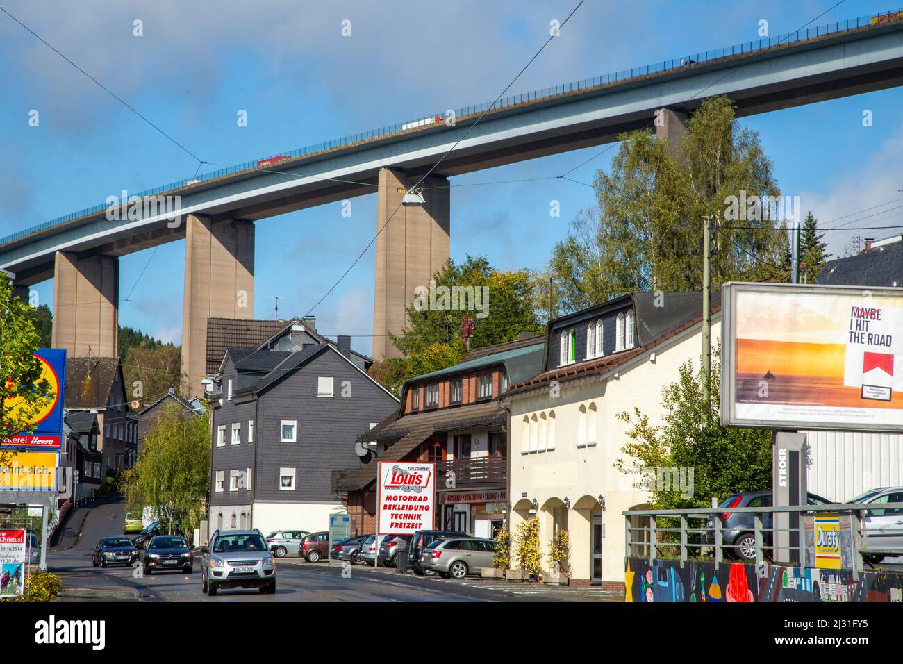 Eiserfelder Brücke, A45 crosses the Sieg over the Siegen district of Eiserfeld, German motorway Stock Photo