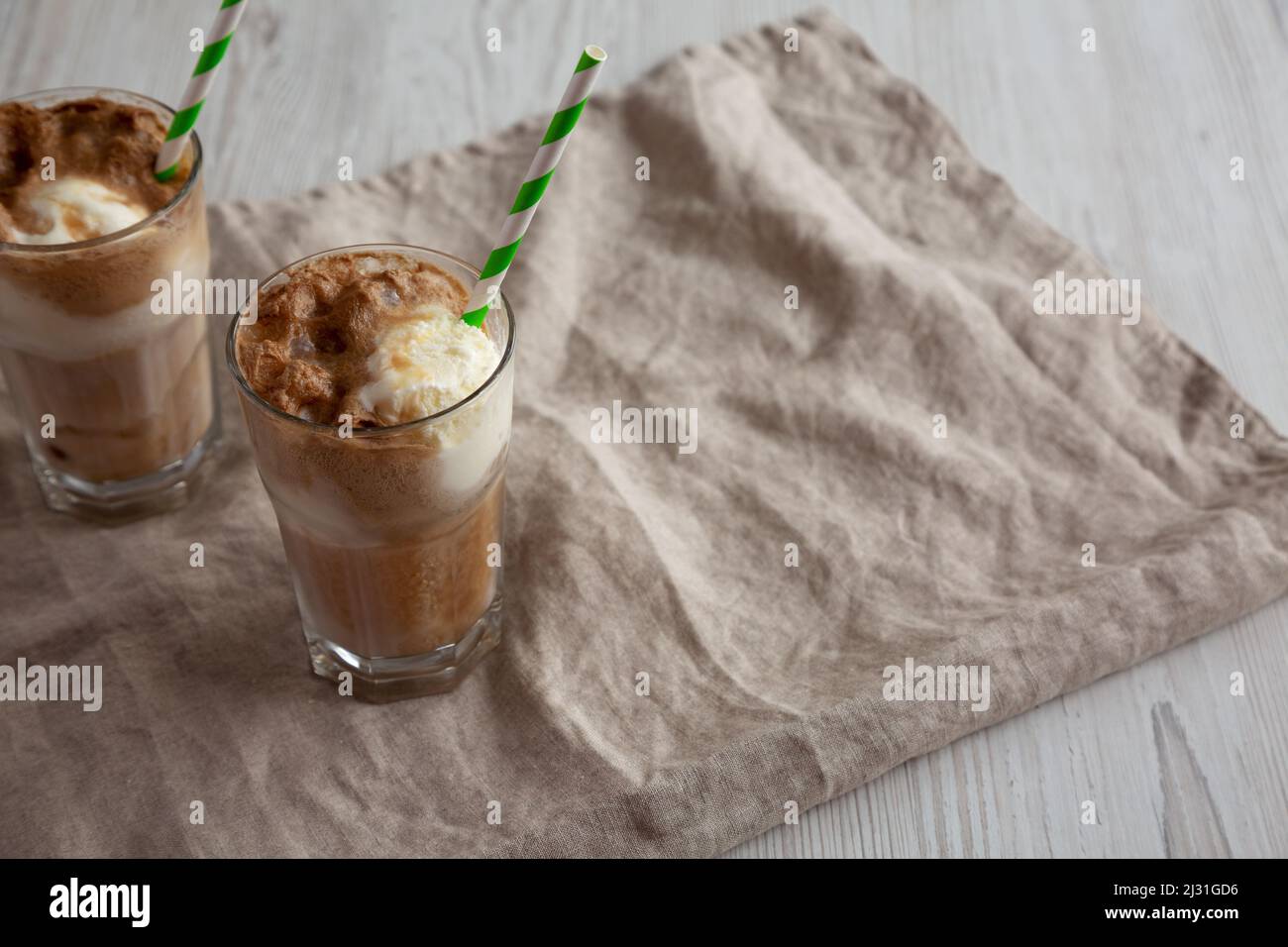 Homemade Ice Cream Float with Cola. Sweet Refreshment Drink, side view
