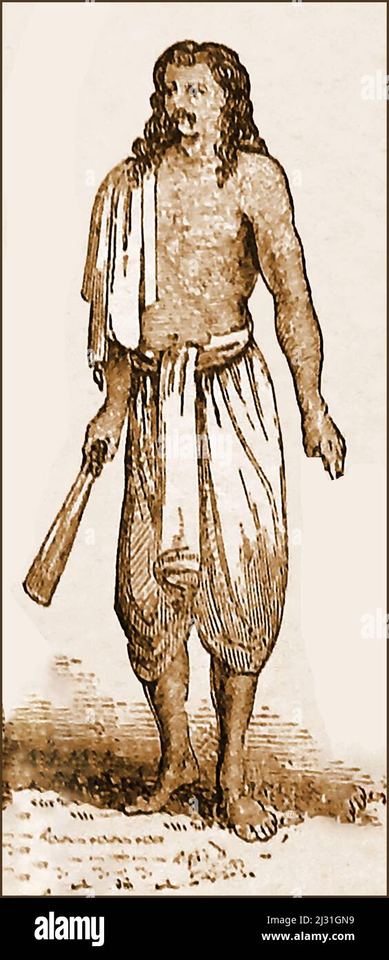 A 19th century depiction of an Assamese aka Asamiya (Assam, India) Gossain (landowner). The term Gossain,  Gussain, Gussain or Gosyne is  derived from  a Hindi word Sanskrit: गोस्वामी gōswāmī meaning  'lord of senses' nut can be applied in various regions to a variety of people in authority or of high status. Stock Photo