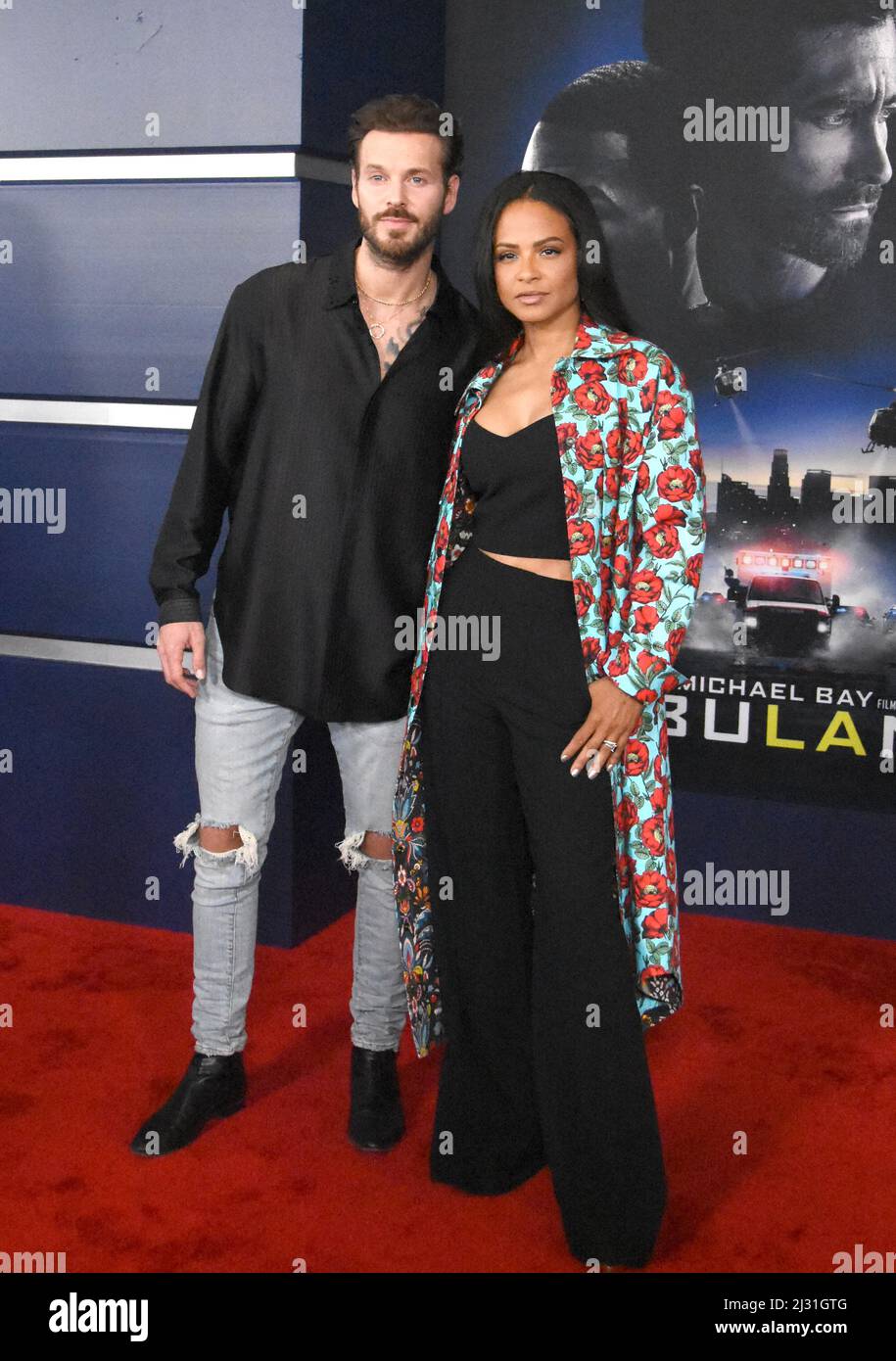 Los Angeles, California, USA 4th April 2022 Singer Matt Pokora and wife Actress Christina Milian attend the Los Angeles Premiere of Universal Pictures 'Ambulance' at Academy Museum of Motion Pictures on April 4, 2022 in Los Angeles, California, USA. Photo by Barry King/Alamy Live News Stock Photo