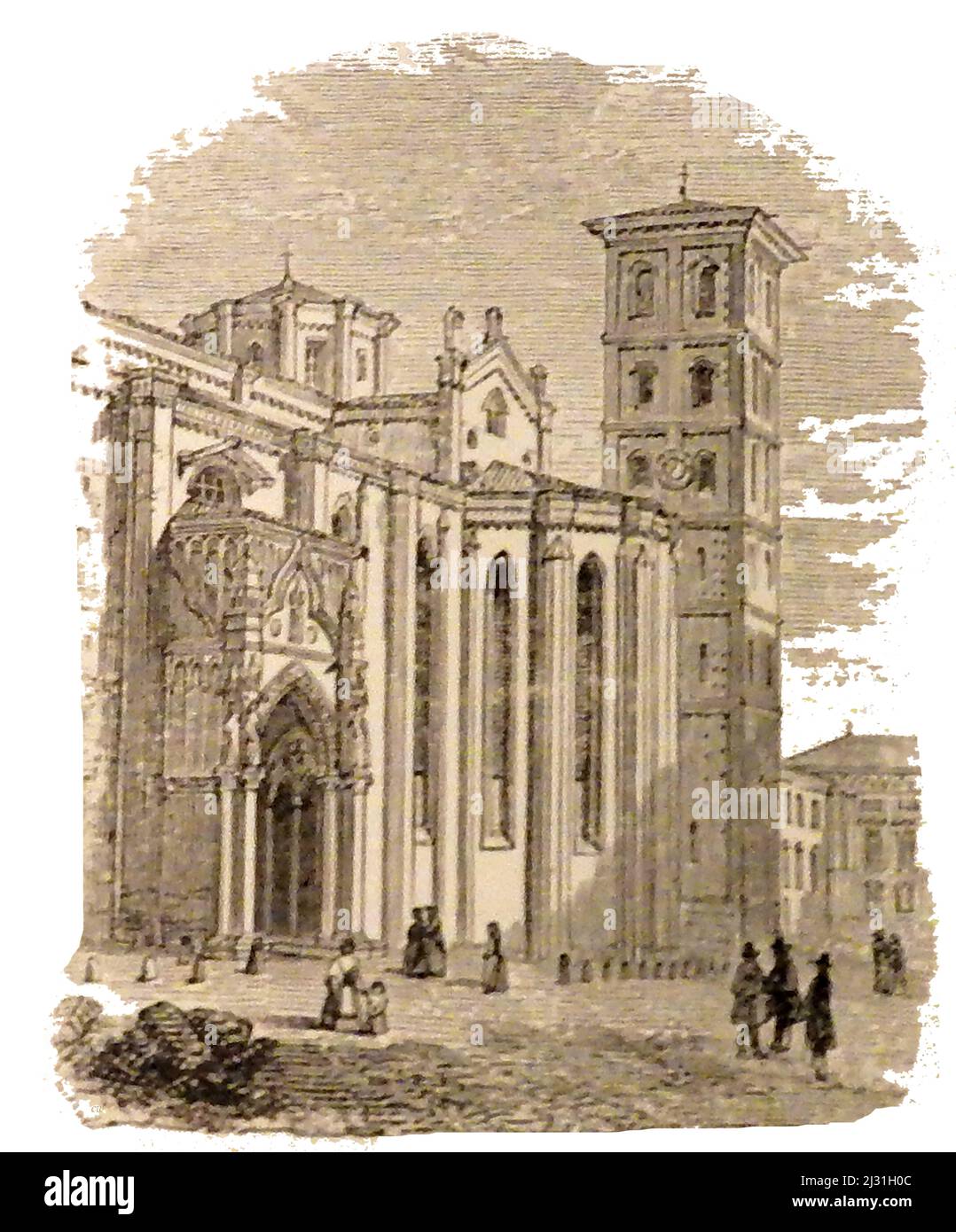 A 19th century image of St Magdala (Mary Magdalene)  church in Asti.(now Asti Cathedral, Cattedrale di Santa Maria Assunta e San Gottardo & Cattedrale di Asti)   ------  Asti or Ast in the local dialect is a commune of 74,348 inhabitants   in the Piedmont region of north-western Italy. Mary Magdalene is considered to be a saint by the Catholic, Eastern Orthodox, Anglican, and Lutheran churches Stock Photo