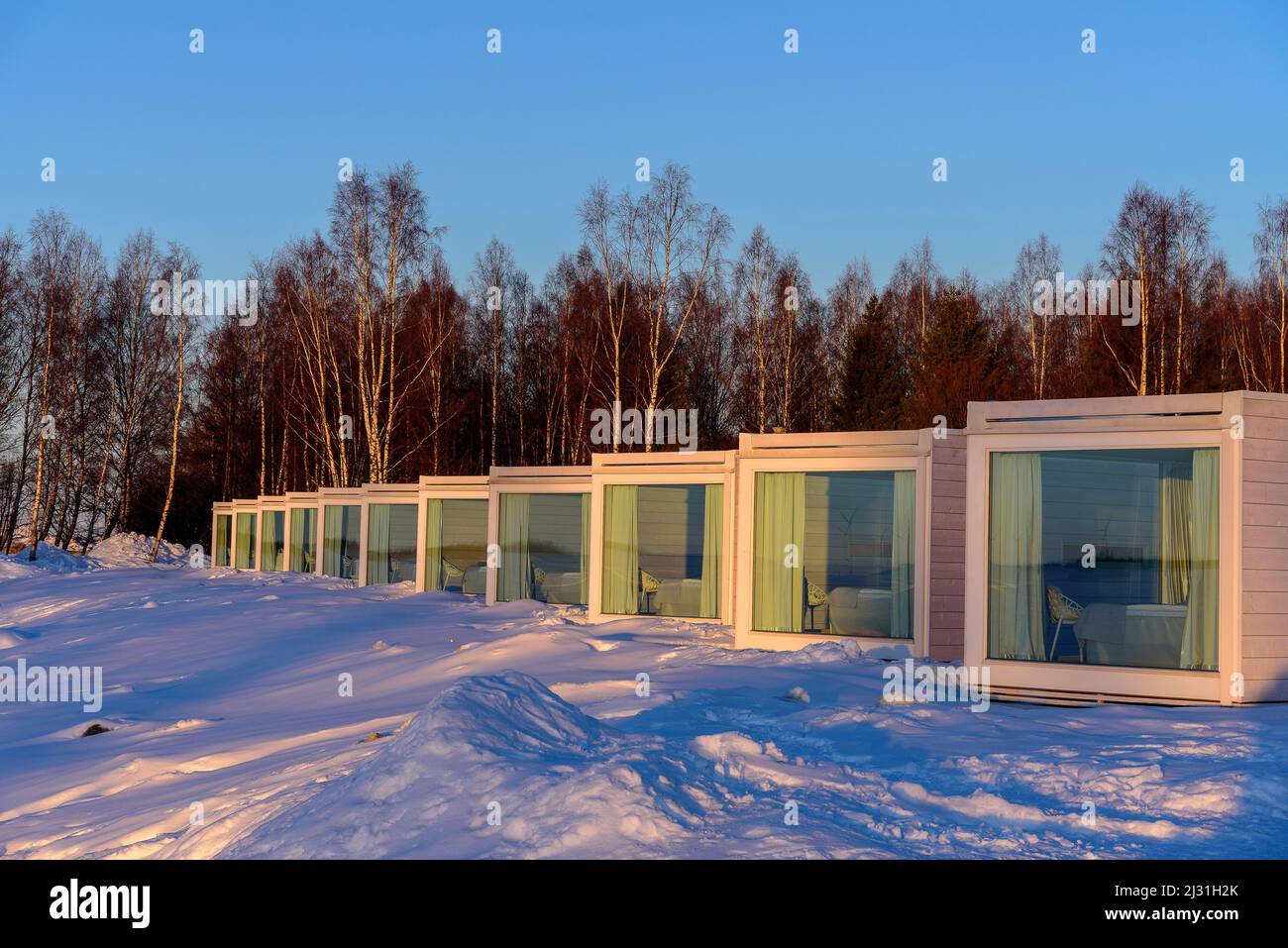 Seaside Glass Villas accommodation next to the Lumilinna Snow Hotel in  Kemi, Finland Stock Photo - Alamy