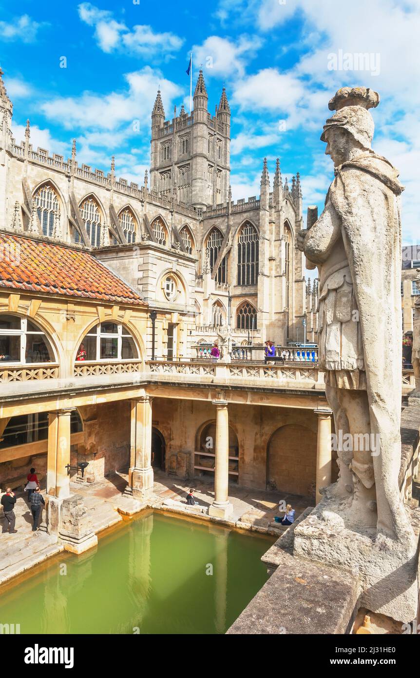 View of Roman Baths and Bath Abbey, Bath, Somerset, UK Stock Photo - Alamy