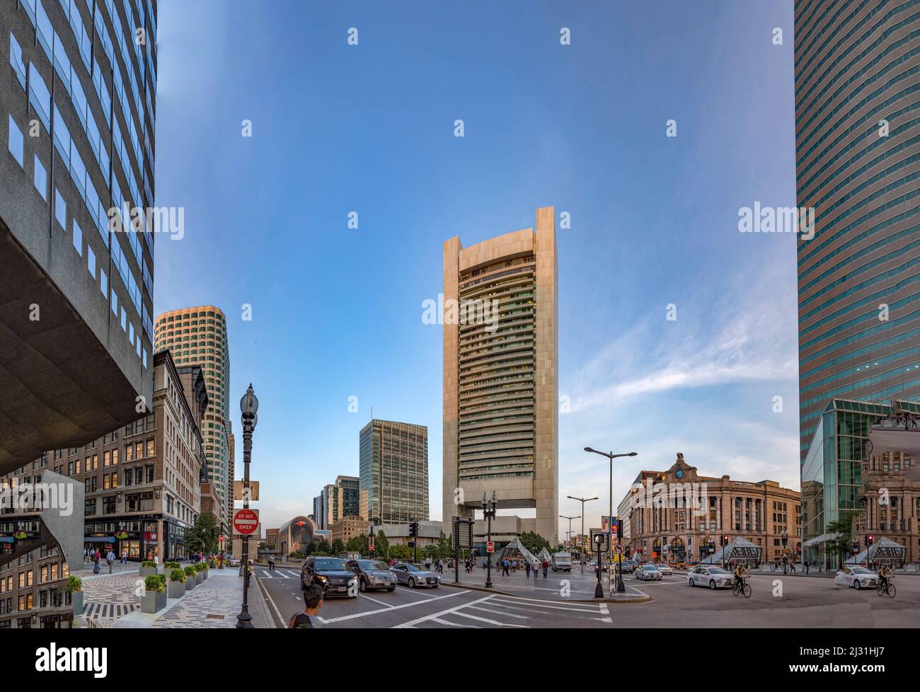 BOSTON, USA SEP 12, 2017 skyscraper and old south train station with