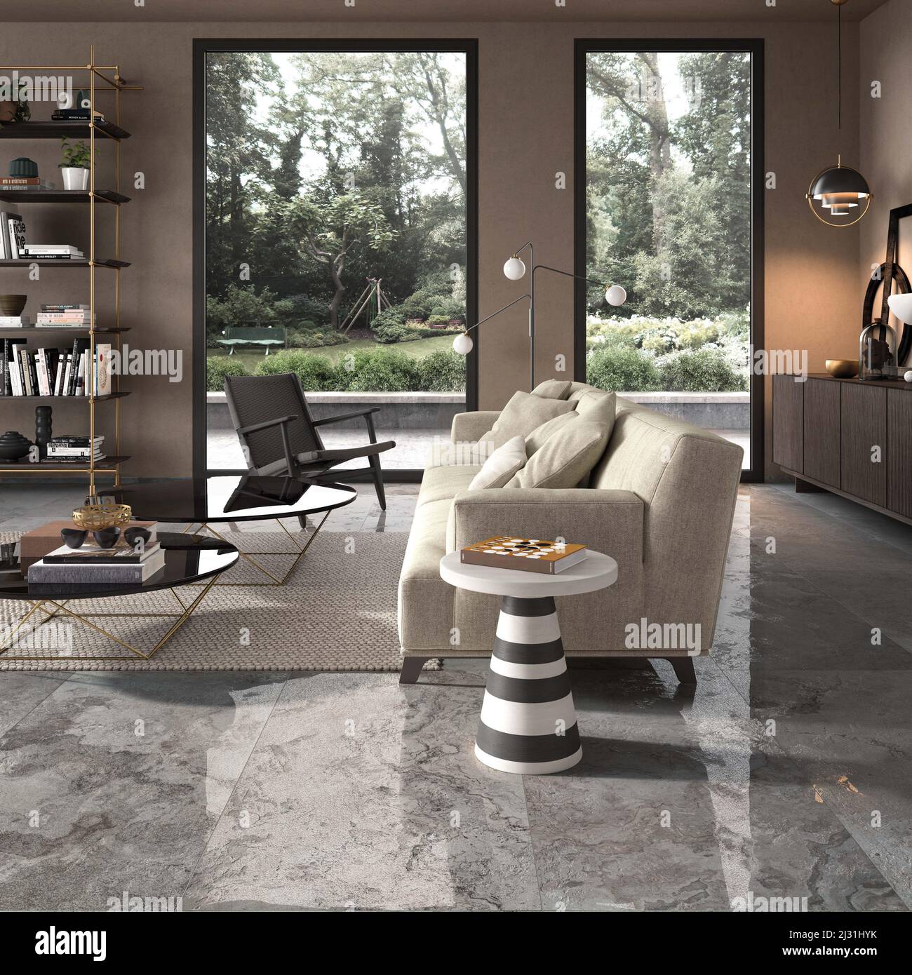 Modern interior design of room with elegant gray tiles, seamless ...