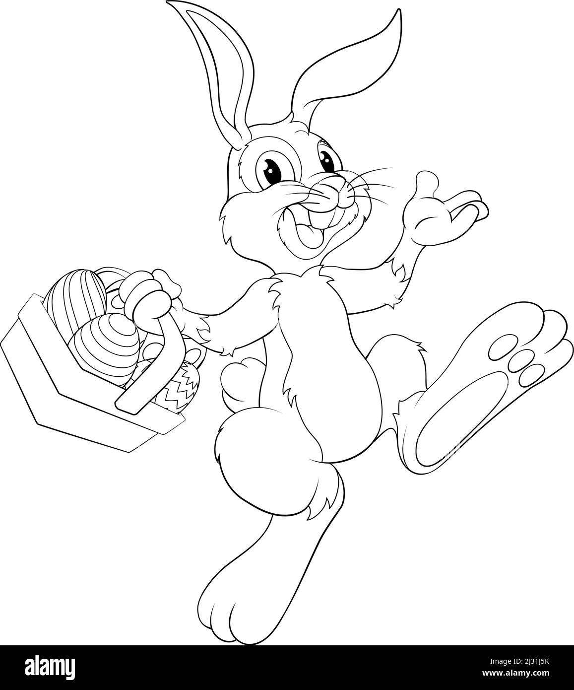 Easter Bunny Cartoon Rabbit With Eggs Basket Stock Vector