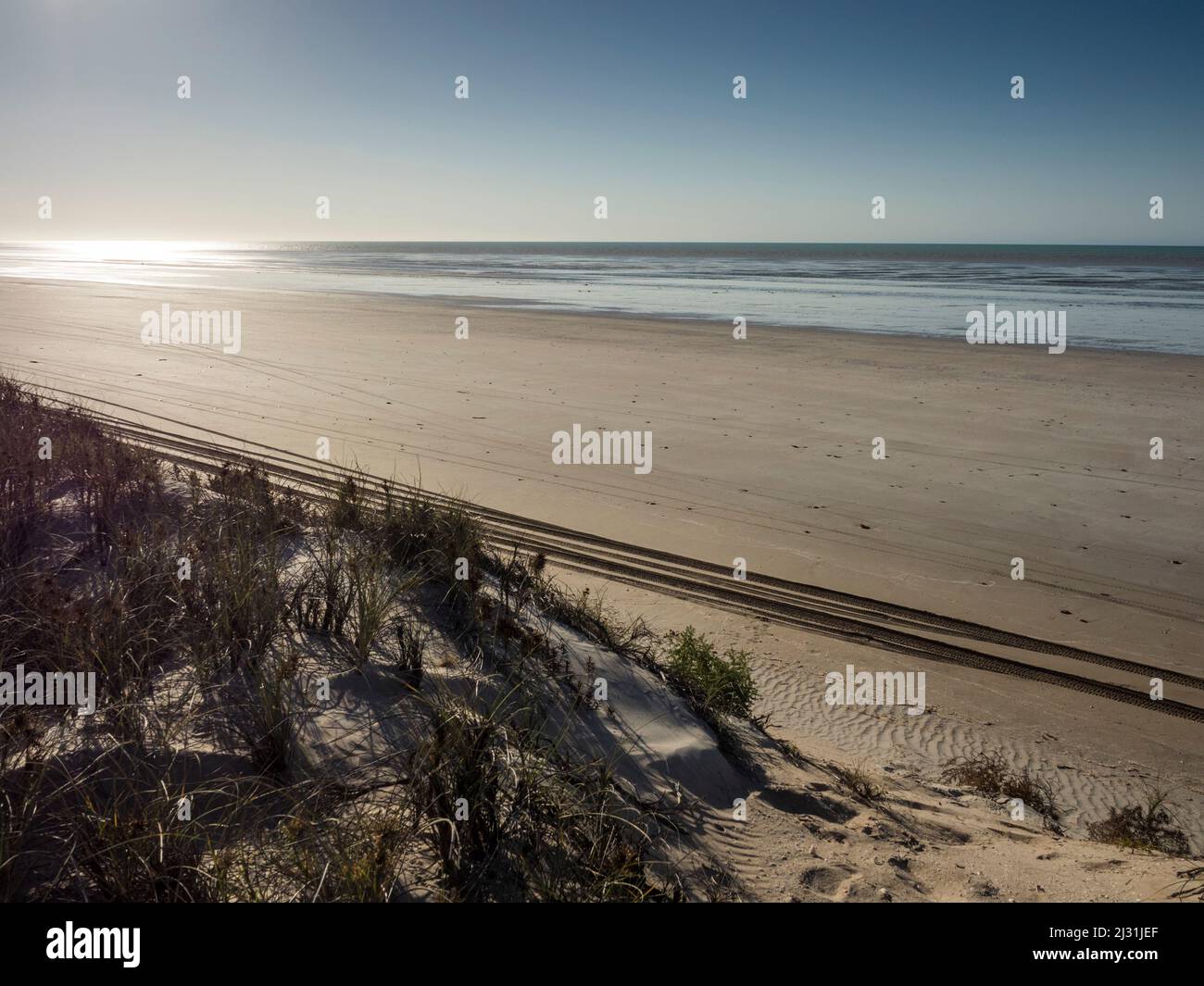 Tyre tracks along 80 Mile Beach on the Indian Ocean, Western Australia