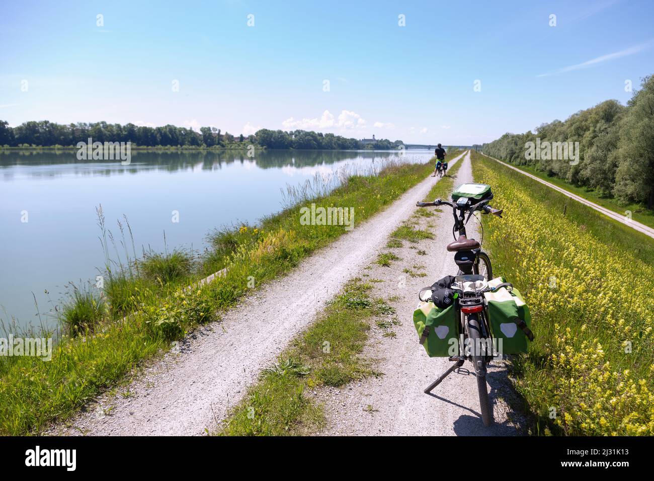 Inn cycle path with a view of Suben Abbey Stock Photo