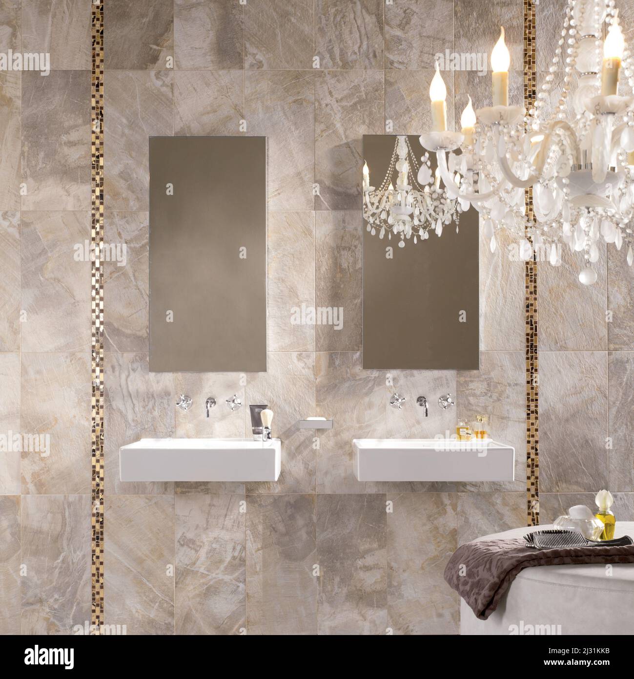 Modern bathroom with elegant tiles, seamless design, luxurious interior background Stock Photo ...