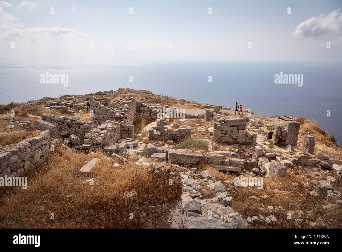 Temple ruins in Ancient Thera, Santorini, Santorin, Cyclades, Aegean Sea, Mediterranean, Greece, Europe Stock Photo