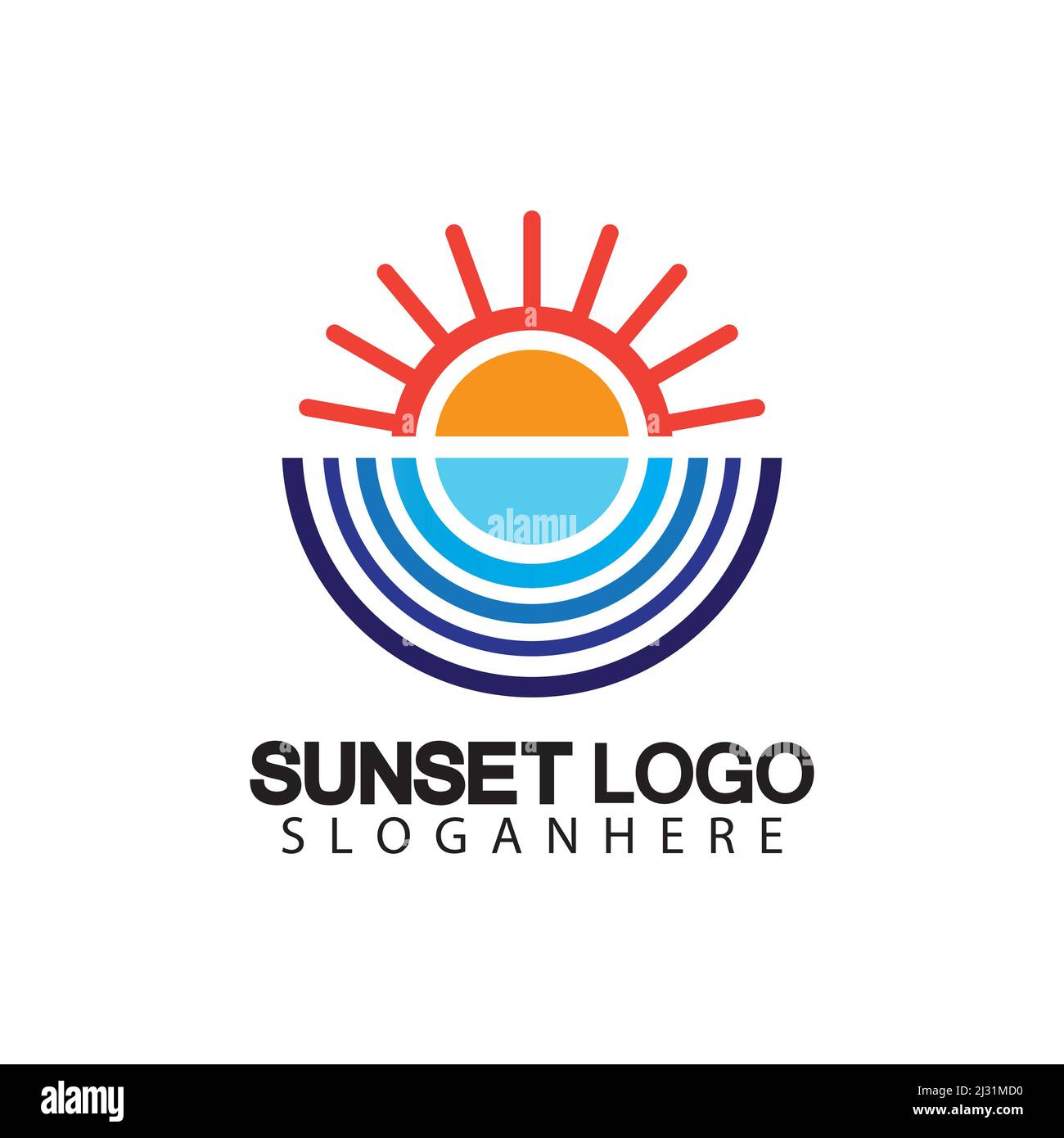 Sunset beach logo  symbol vector illustration design template. Stock Vector