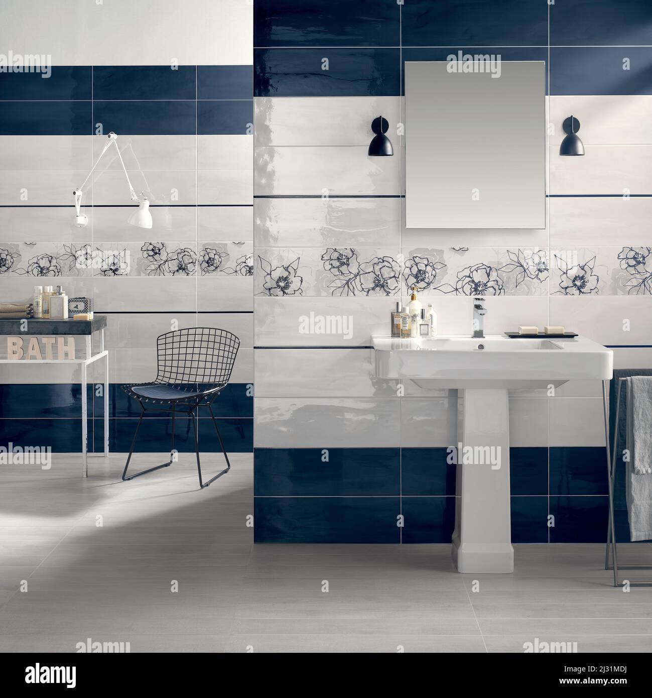 Modern interior design of bathroom with elegant tiles, seamless design ...