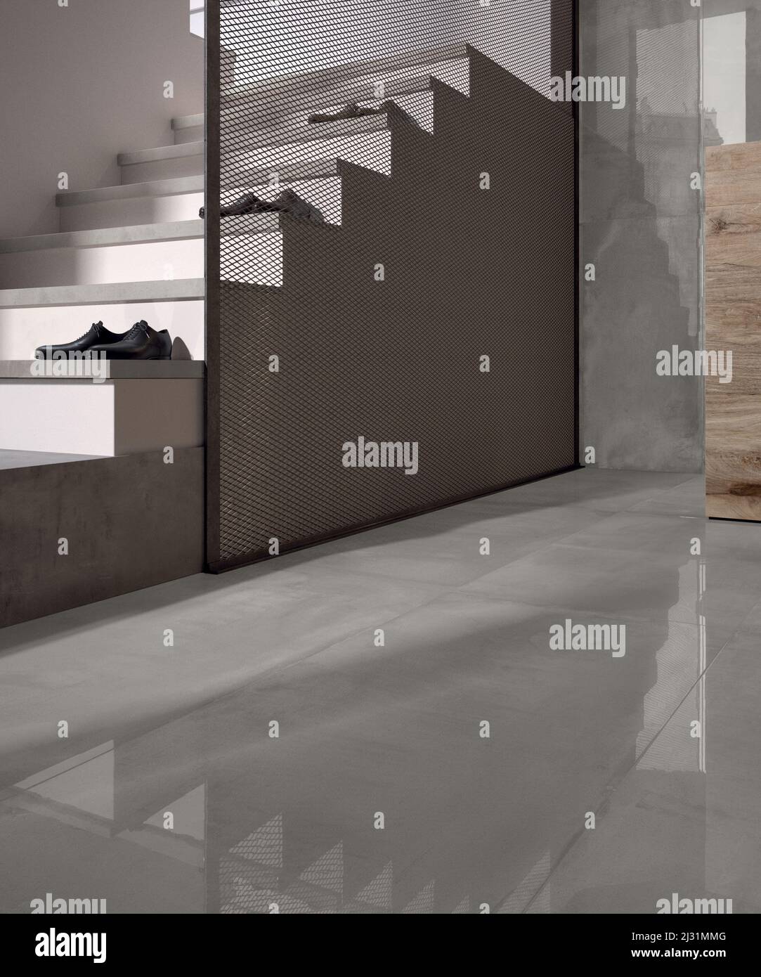 Modern interior design of room with elegant gray tiles, seamless ...