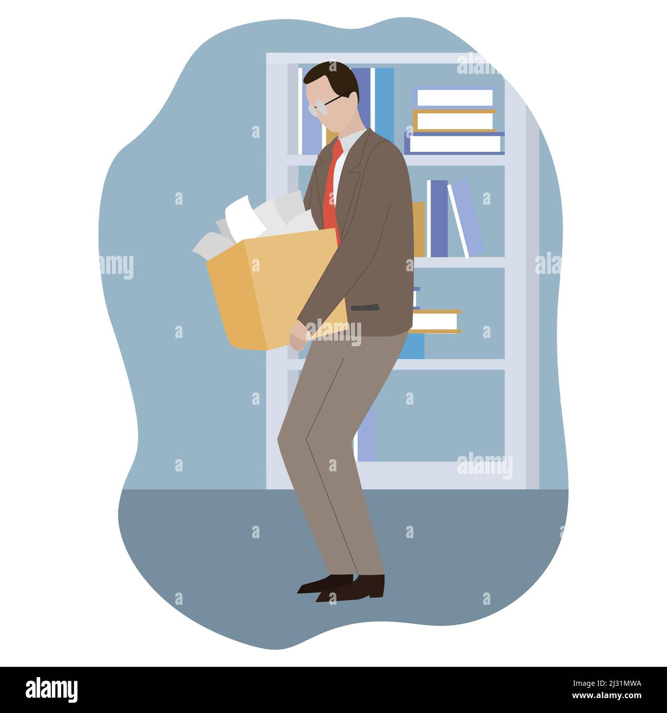 Cartoon character design male office man in business suit carry box ...