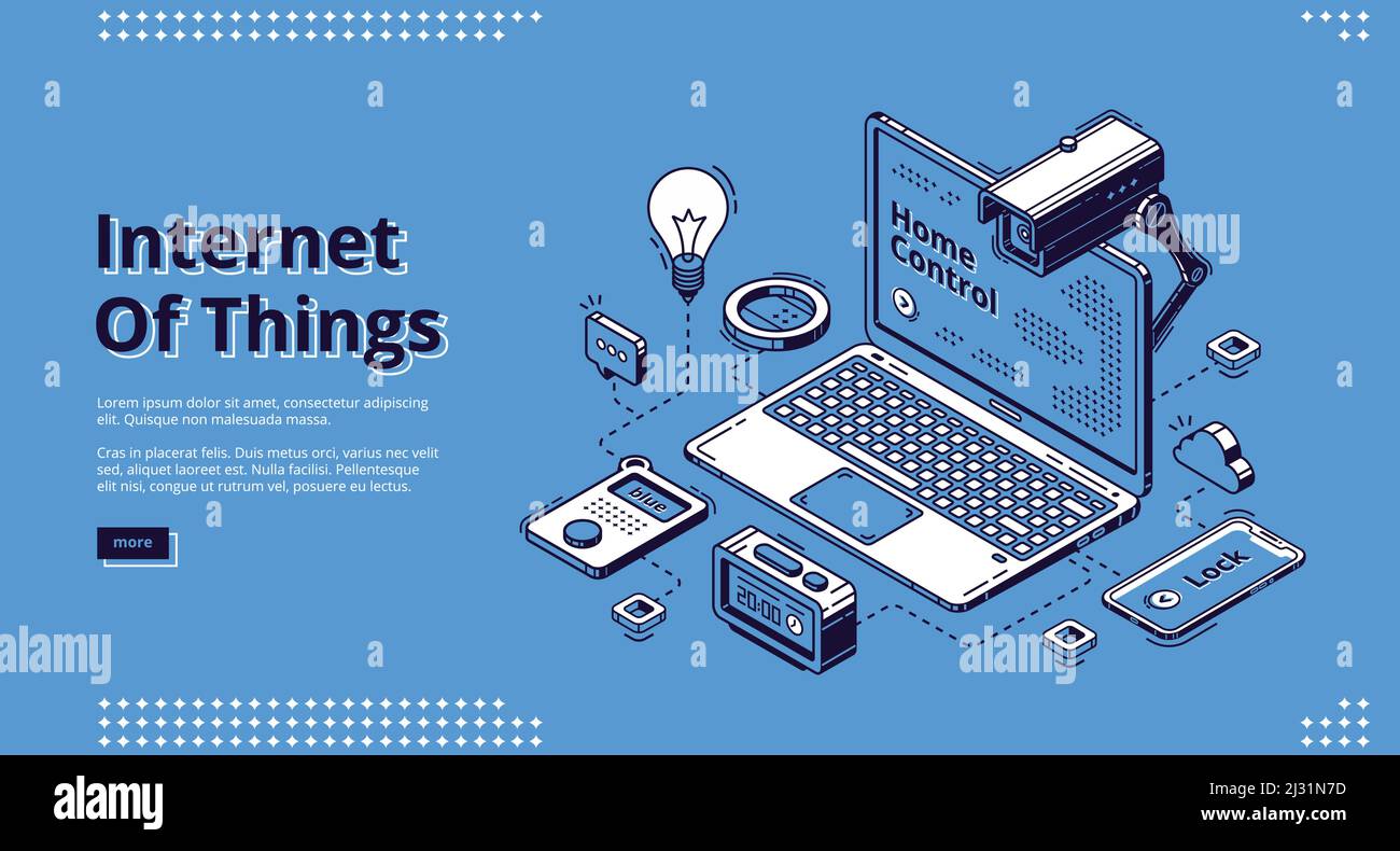 Internet of things isometric web banner. Laptop with artificial ...