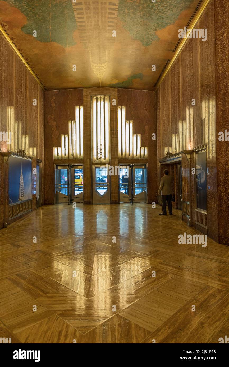 NEW YORK, USA - OCT 6, 2017:  interior of the lobby of Chrysler building in New York. The building  is 1,046 feet (318.9 m) high and was for one year Stock Photo