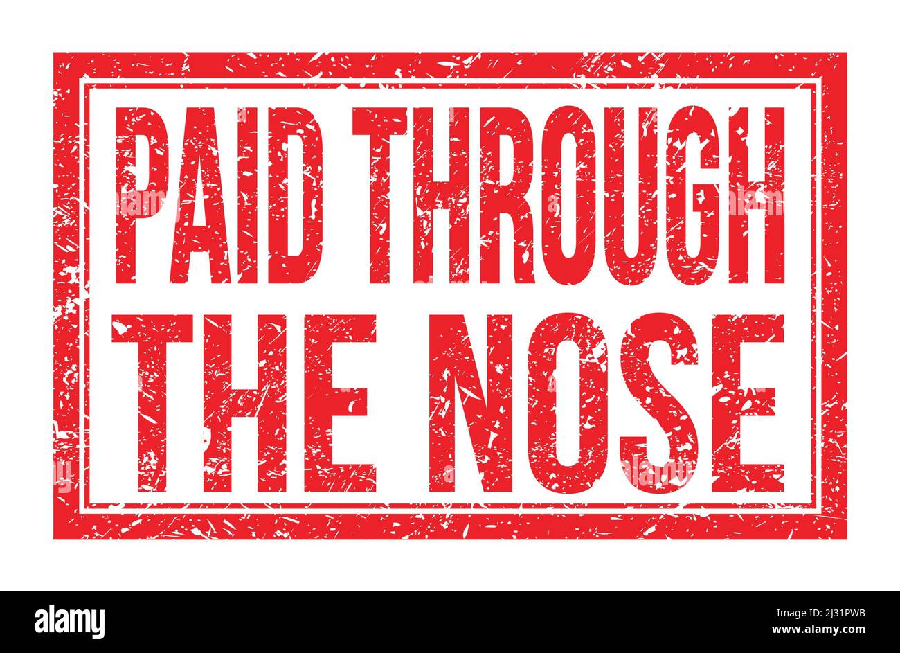 PAID THROUGH THE NOSE, words written on red rectangle stamp sign Stock