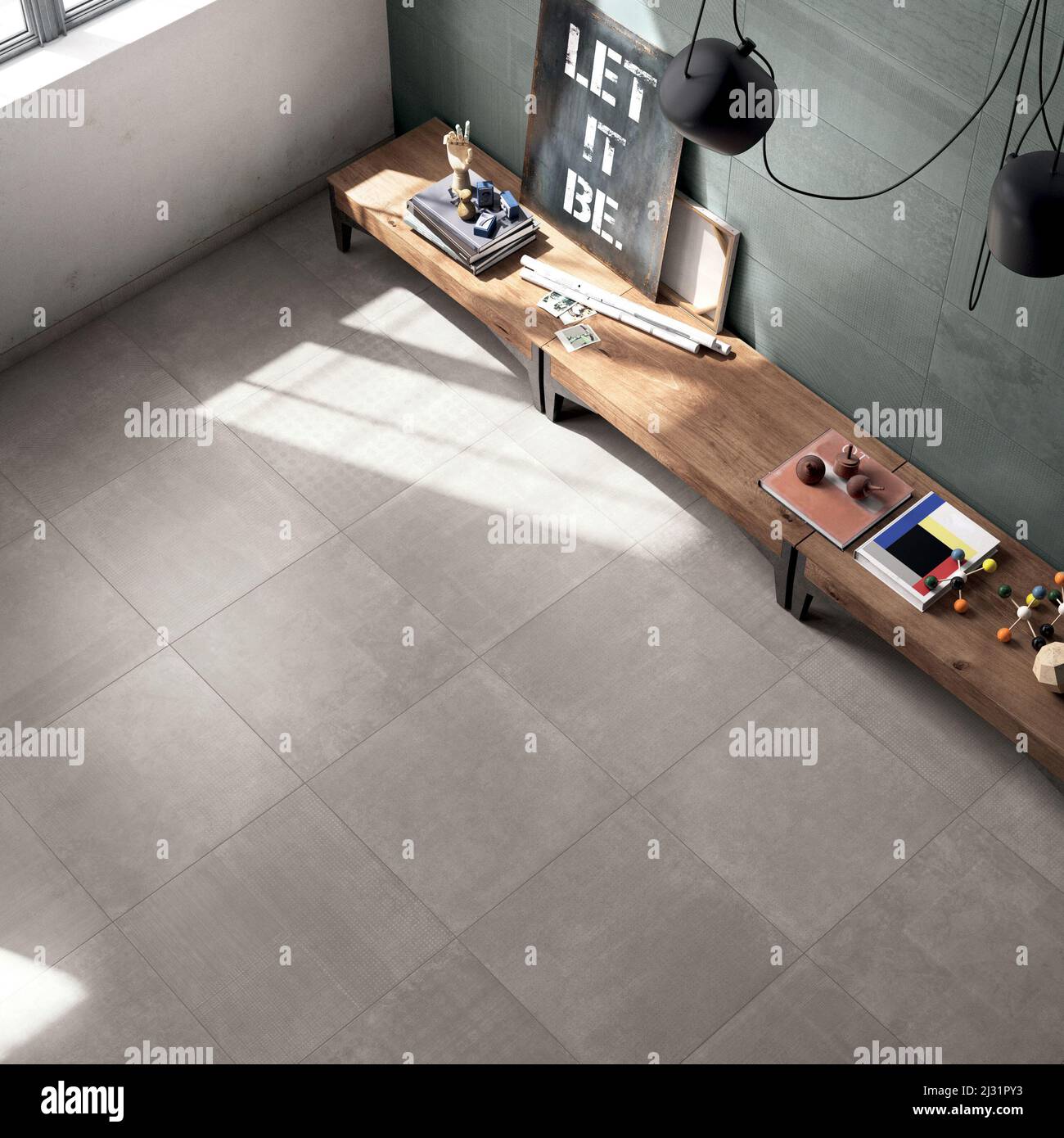 Modern interior design of room with elegant gray tiles, seamless ...