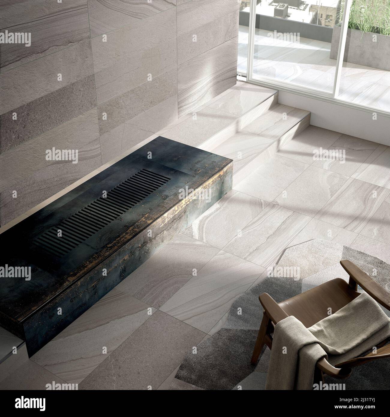 Modern interior design of room with elegant gray tiles, seamless ...