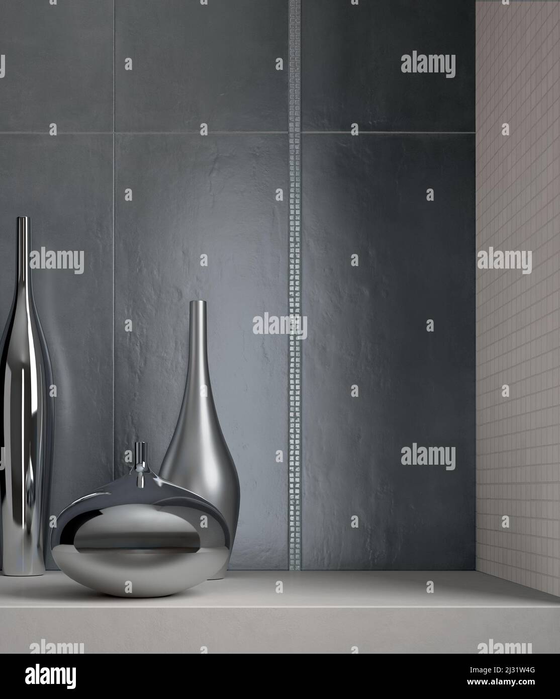 Modern interior design of room with elegant gray tiles, seamless ...