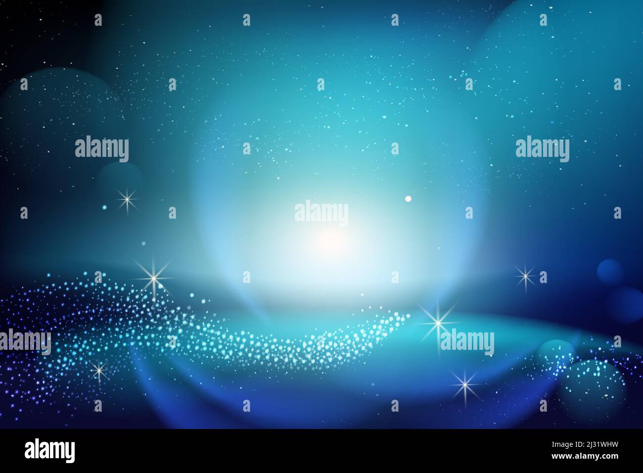 Blue background with starry fantasy space and light effect of round ...