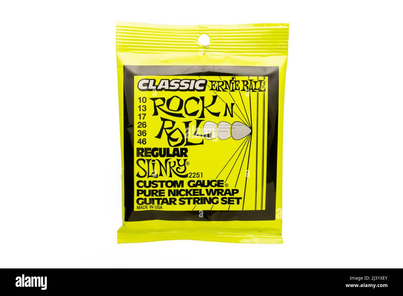 Carrara, Italy - April 05, 2022 - Set of Ernie Ball Classic strings for electric guitar Stock Photo