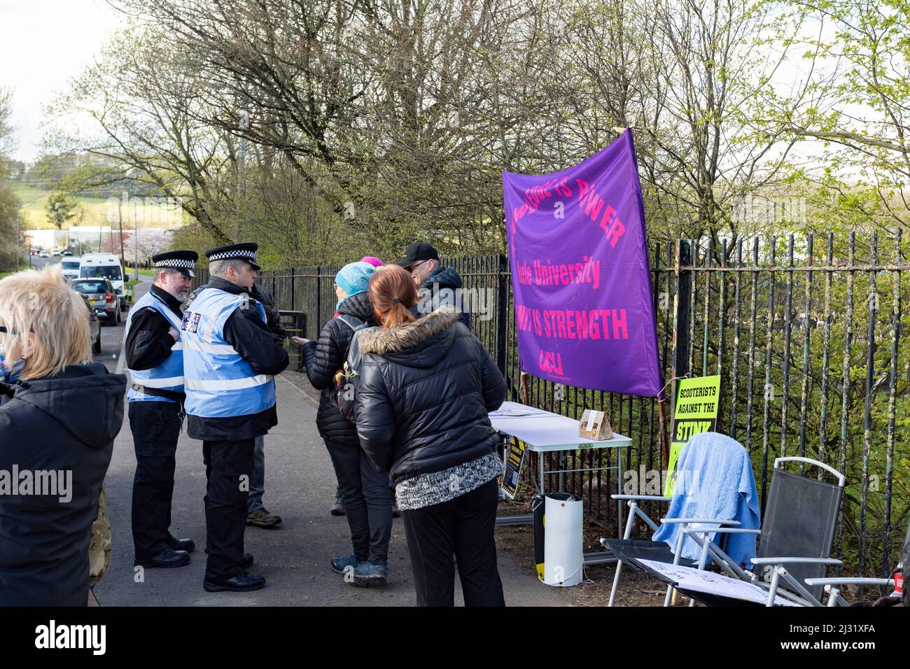 protesters demonstrating outside of walleys quarry waste landfill site