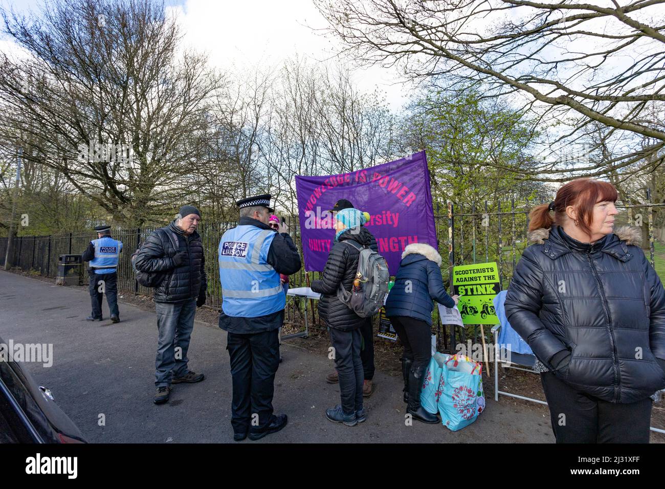 protesters demonstrating outside of walleys quarry waste landfill site