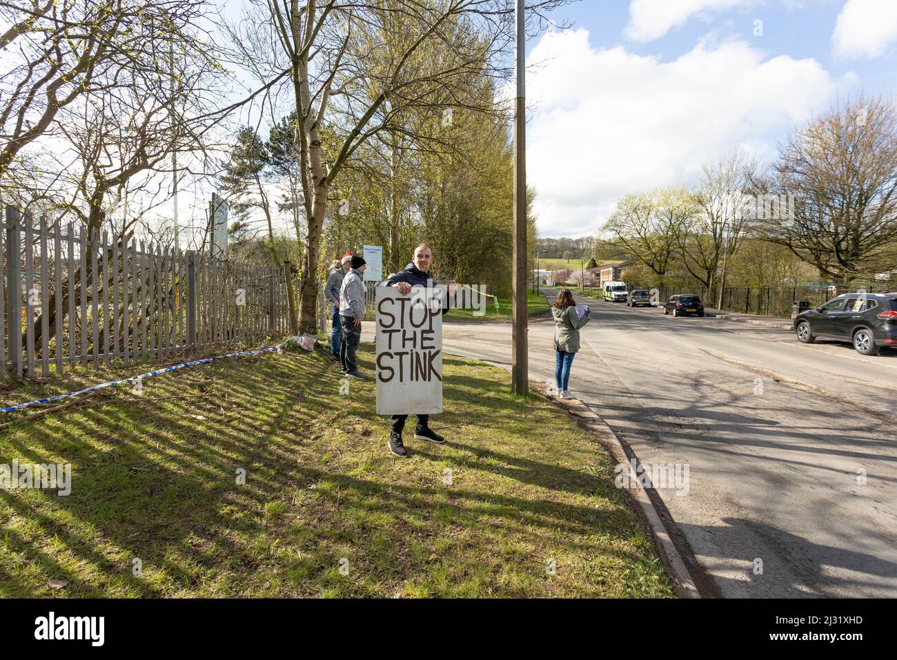 protesters demonstrating outside of walleys quarry waste landfill site