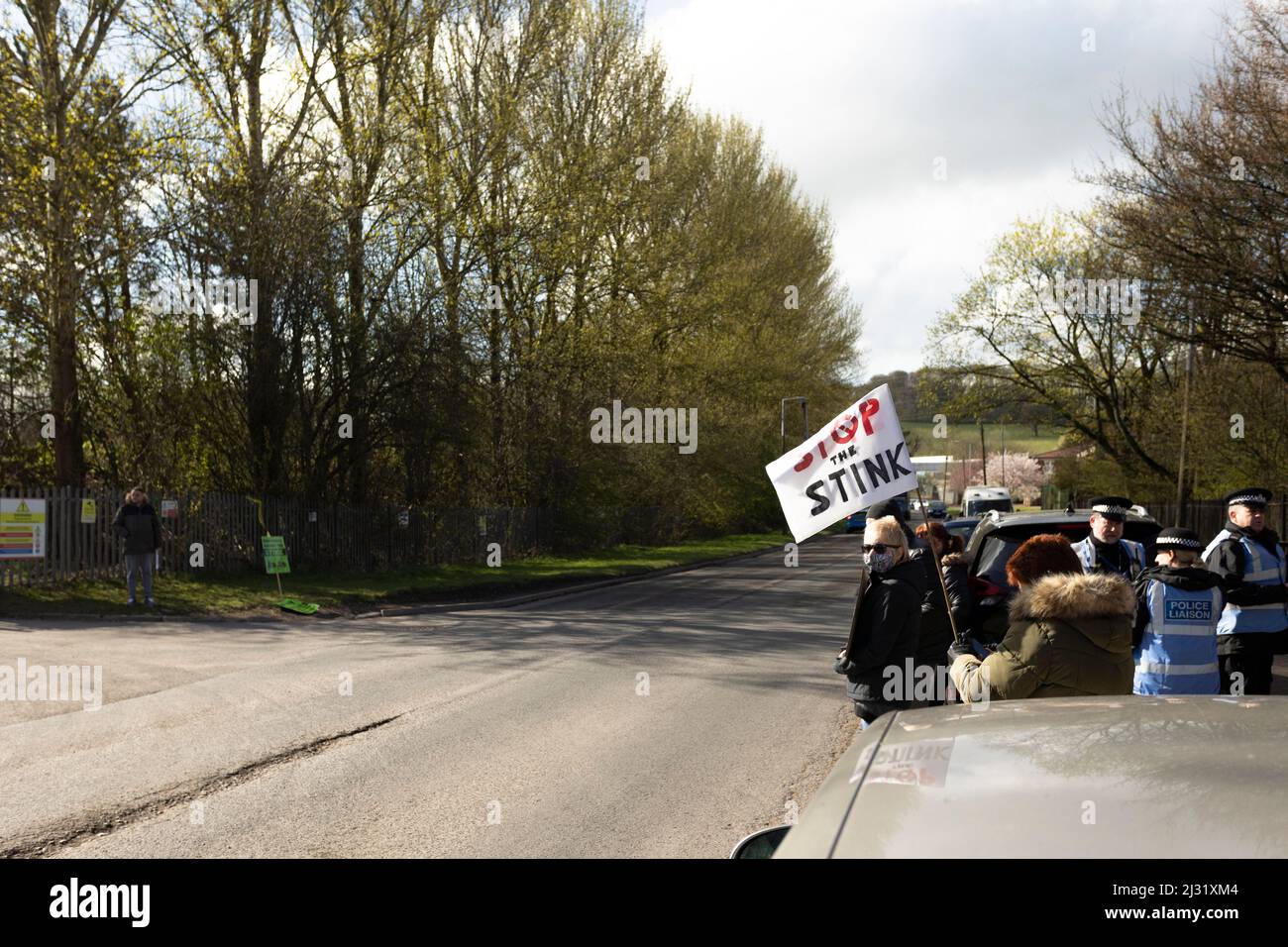 protesters demonstrating outside of walleys quarry waste landfill site