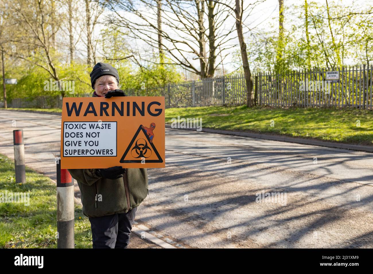 protesters demonstrating outside of walleys quarry waste landfill site