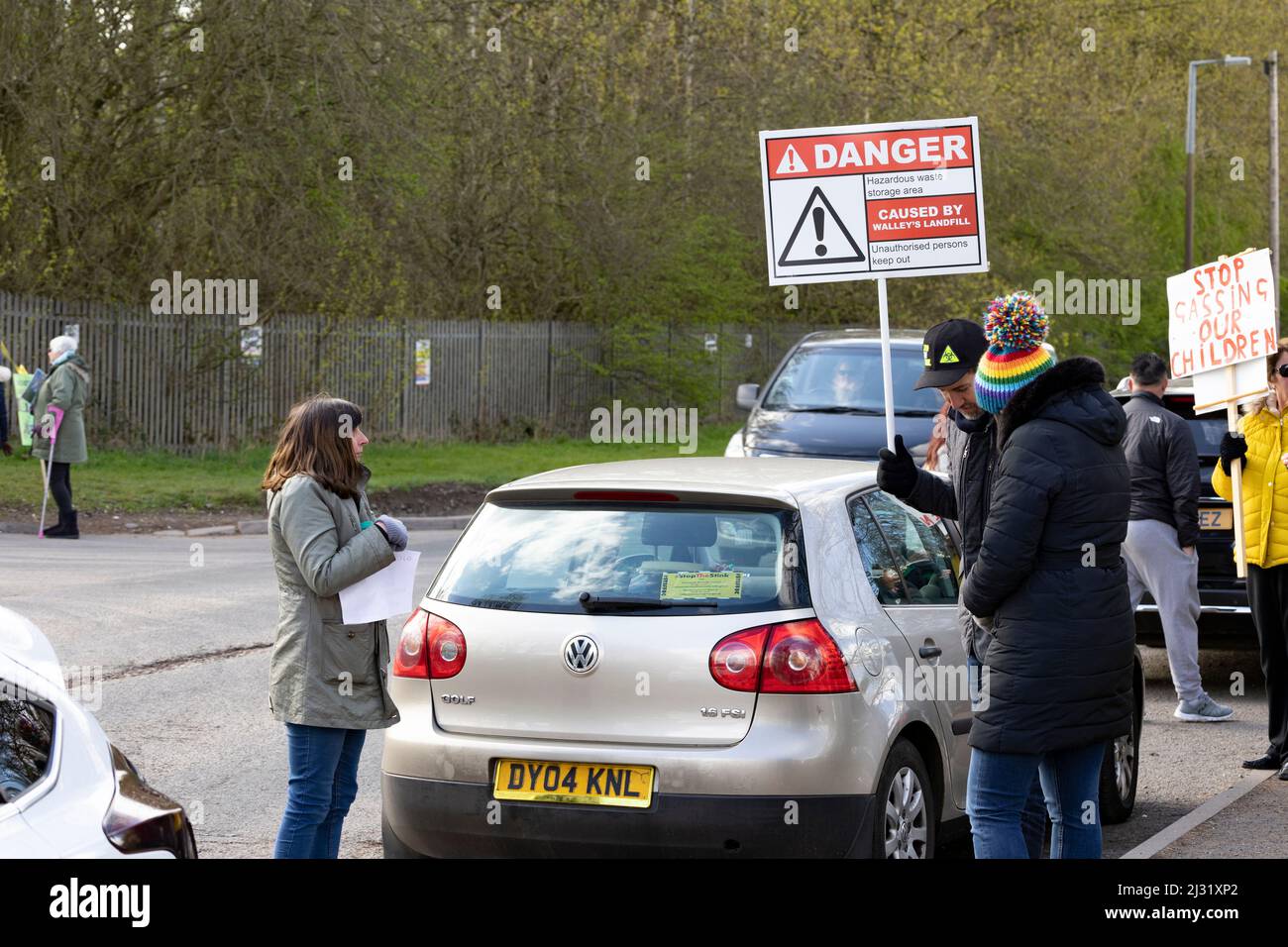 protesters demonstrating outside of walleys quarry waste landfill site
