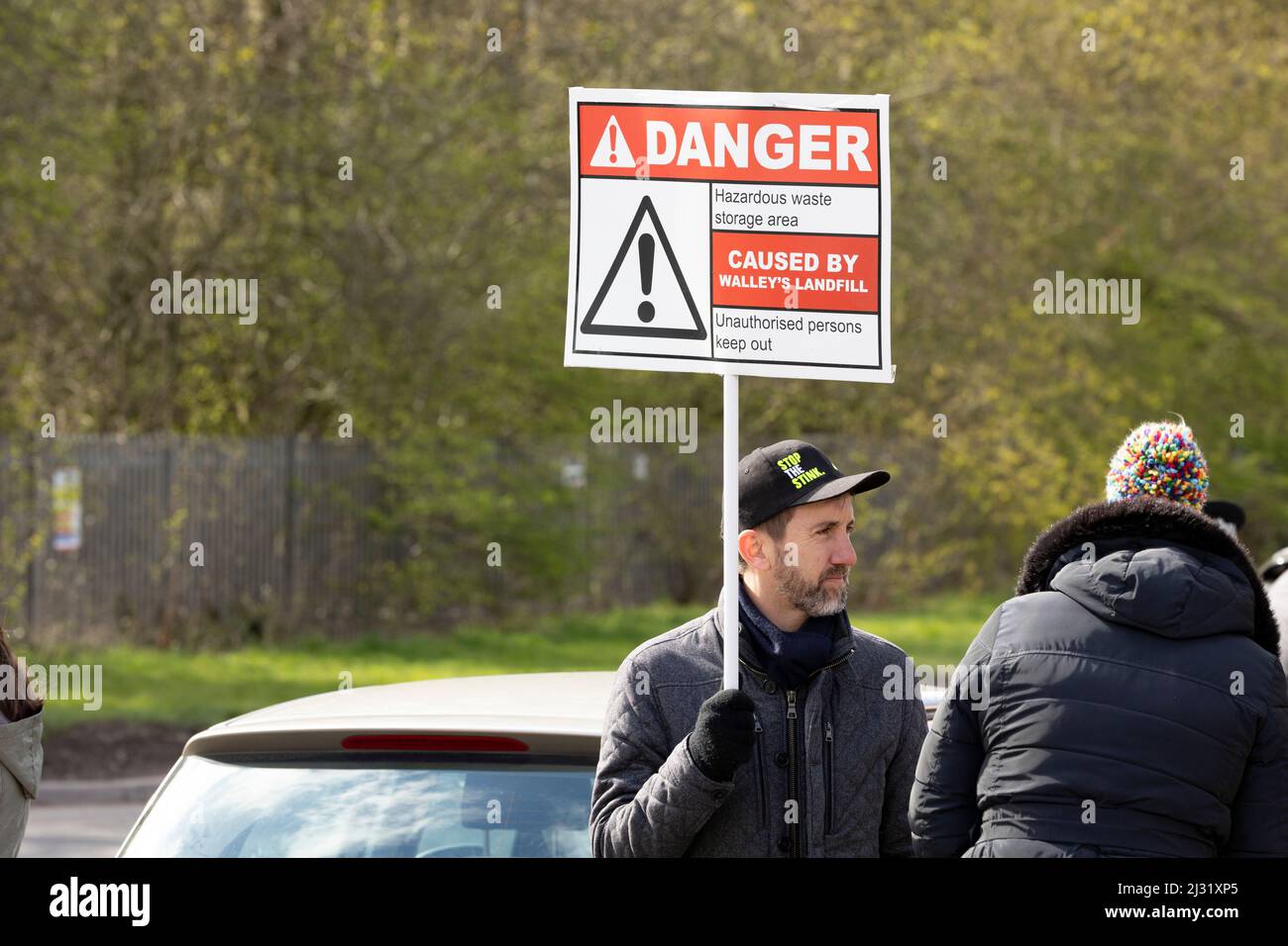 protesters demonstrating outside of walleys quarry waste landfill site