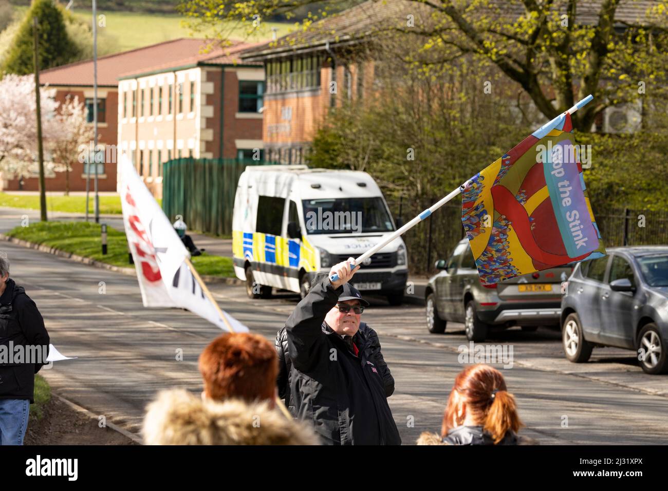 protesters demonstrating outside of walleys quarry waste landfill site