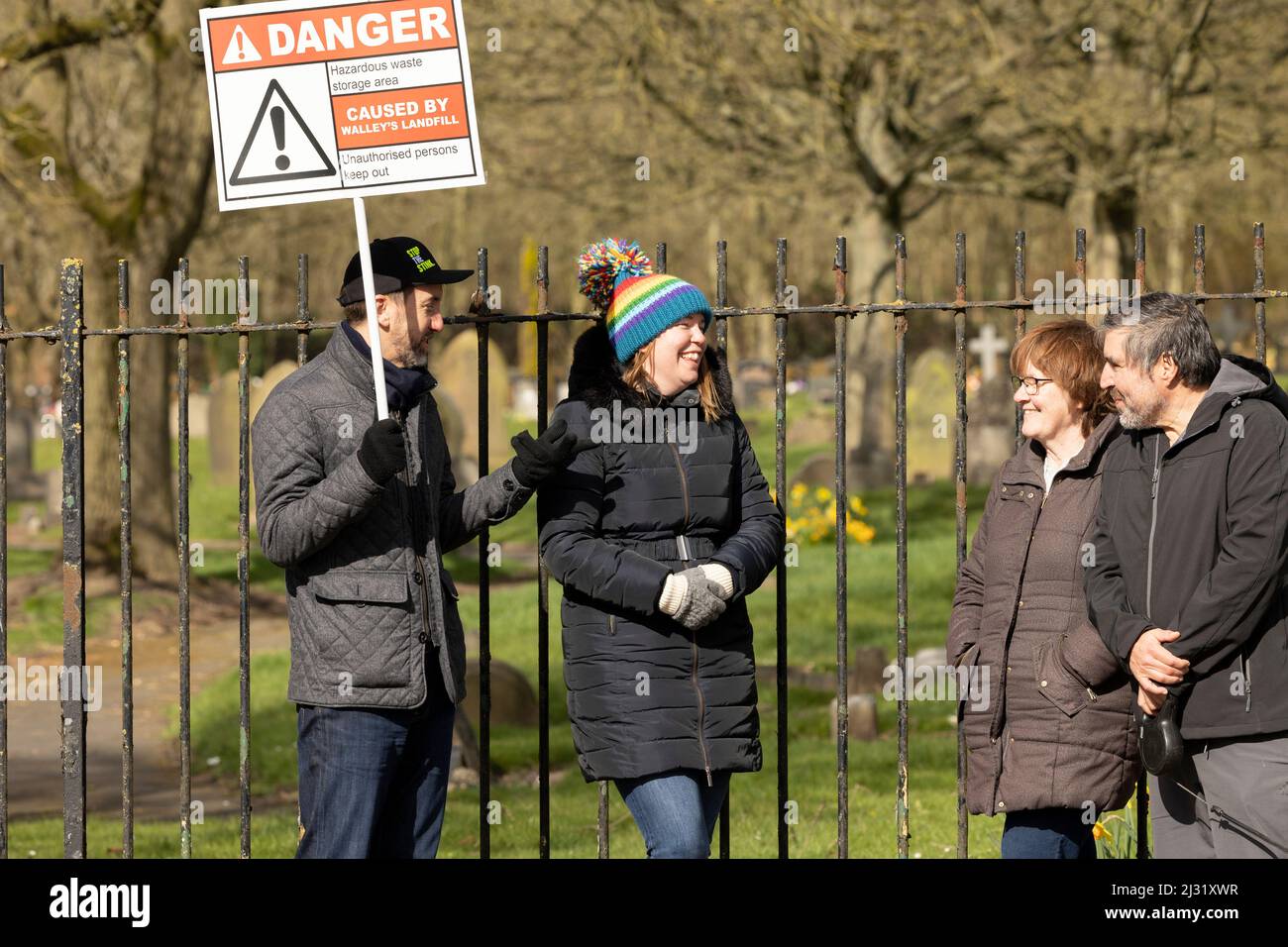 protesters demonstrating outside of walleys quarry waste landfill site