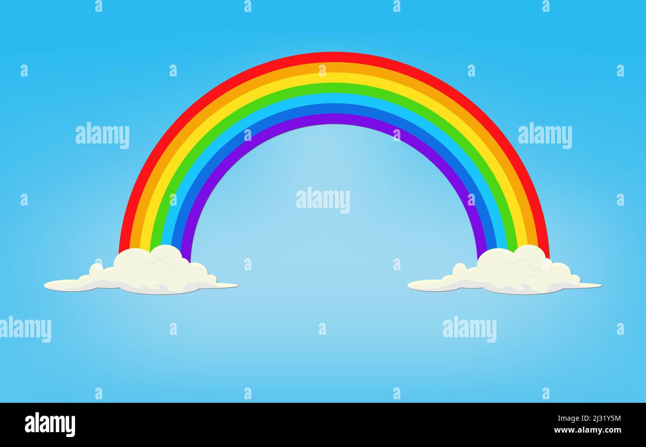 Blue sky with rainbow and cloud. Vector illustration Stock Vector
