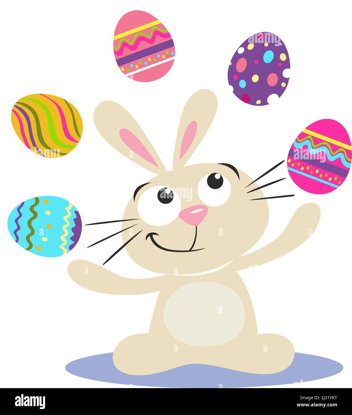Cute bunny juggling with Easter eggs Stock Photo - Alamy