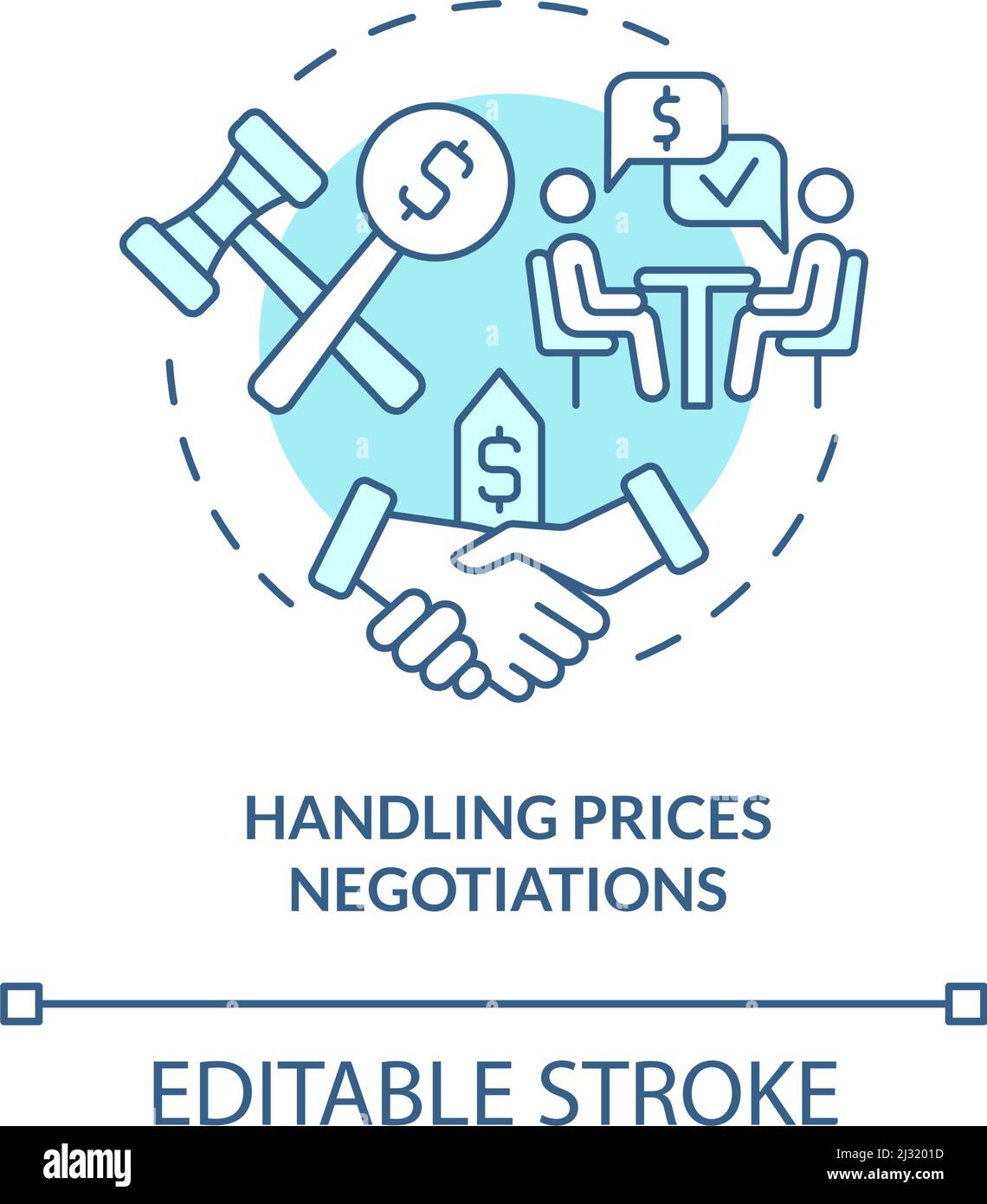 Handling prices negotiations turquoise concept icon Stock Vector