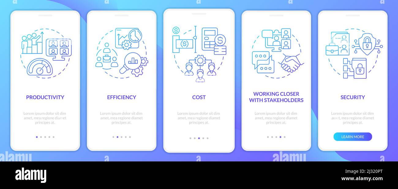 Advantages of telework blue gradient onboarding mobile app screen Stock Vector